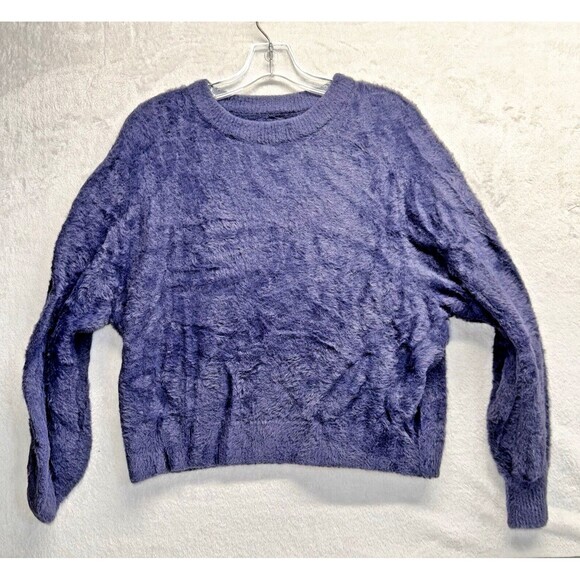 Aerie Bright Indigo‎ Blue Flurry Fuzzy Crewneck Oversized Sweater XSmall - Picture 2 of 6